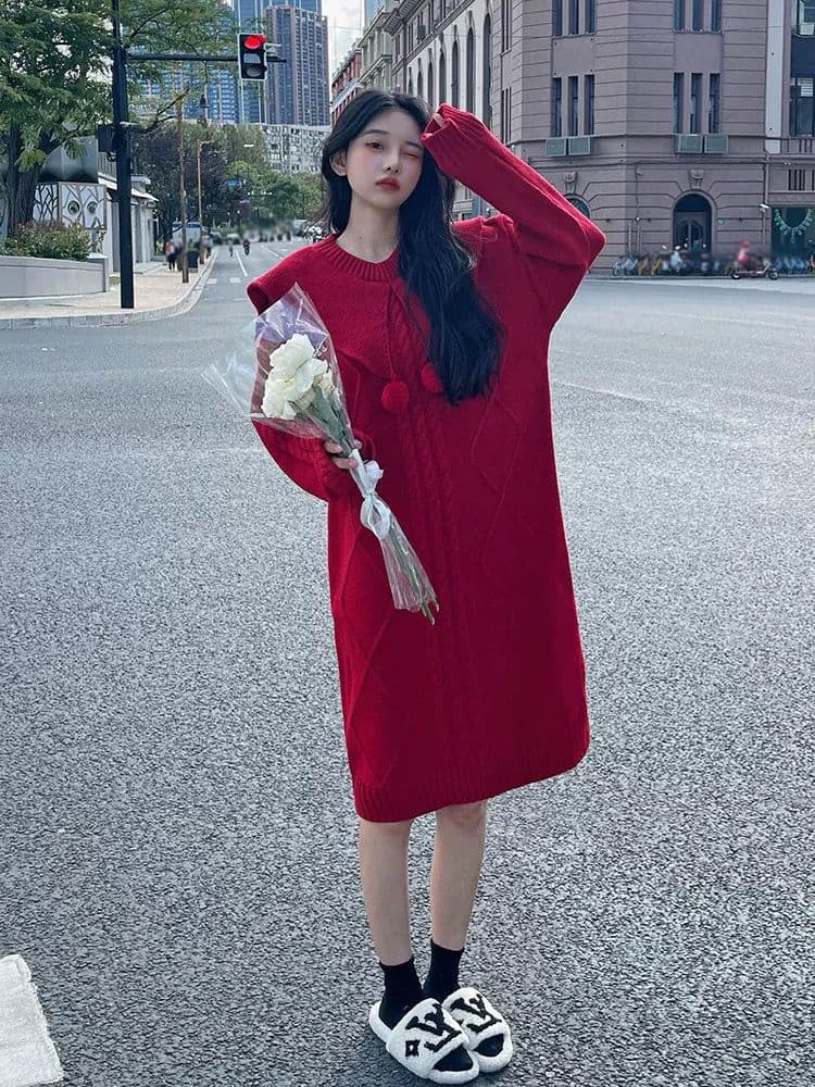 한국 스타일 베이비 칼라 달콤함 부드러운 찹쌀 스웨터 니트 스웨터 중간 길이 여성 루즈핏 느긋한 바람 캐주얼 맨위