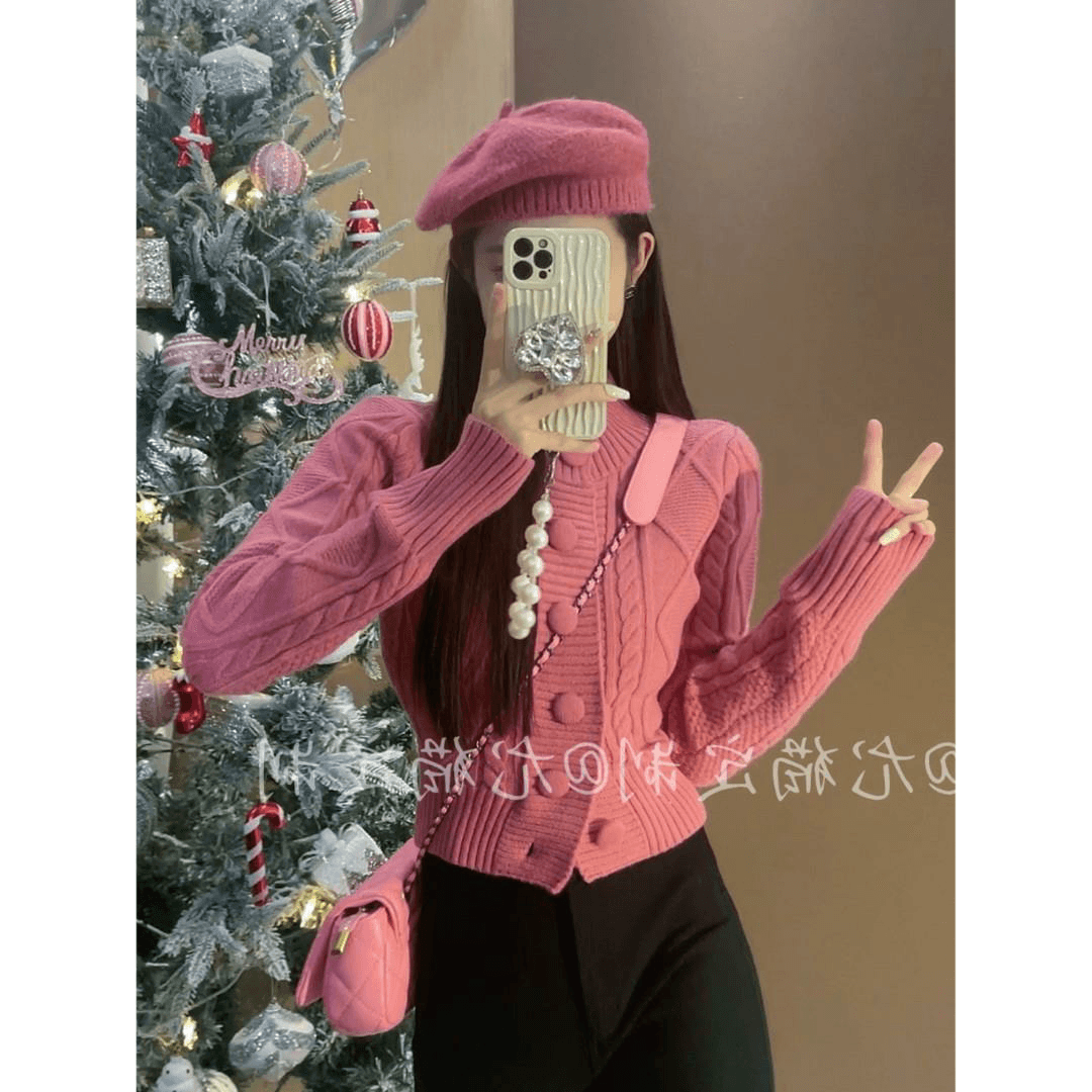 한 부서 작은 대중 디자인 센스 꽈배기 두꺼운 몸매 가꾸기 스웨터 여성 코트 가을 겨울 새로운 품격 스탠드 칼라 니트 오픈 가디건 상세 이미지 4