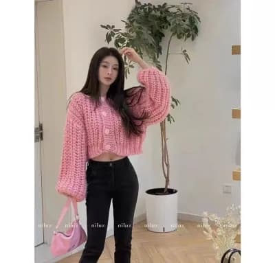 한 부서 한 번 작은 짭짤한 새로운 인터넷 유명인 봄 가을 스웨터 오픈 가디건 여성 슈퍼 잘 생긴 Chic 서리가 내린 부서 니트 맨위 재킷 상세 이미지 2