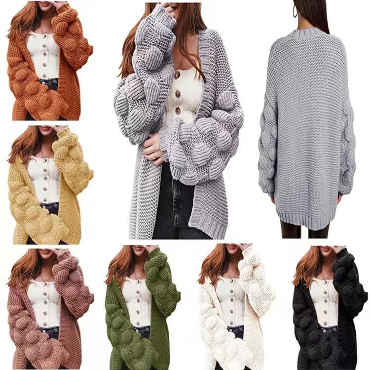 AliExpress 아마존 유럽과 미국 국경 간 대외 무역 오픈 가디건 스웨터 니트 스웨터 롱 코트 루즈핏 두꺼움 여성 코트 상세 이미지 10