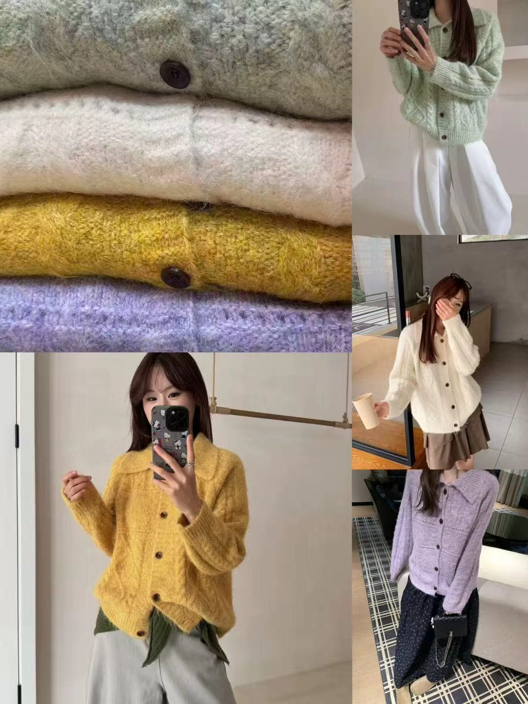밝은색 POLO 칼라 루즈핏 느긋한 바람 니트 스웨터 여성 디자인 센스 작은 대중 고급 센스 스웨터 오픈 가디건 상세 이미지 2