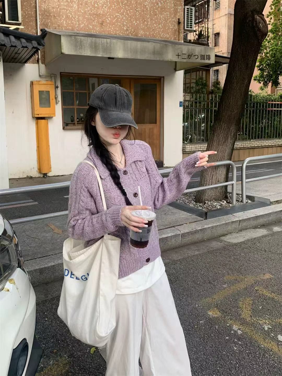 밝은색 POLO 칼라 루즈핏 느긋한 바람 니트 스웨터 여성 디자인 센스 작은 대중 고급 센스 스웨터 오픈 가디건 상세 이미지 9
