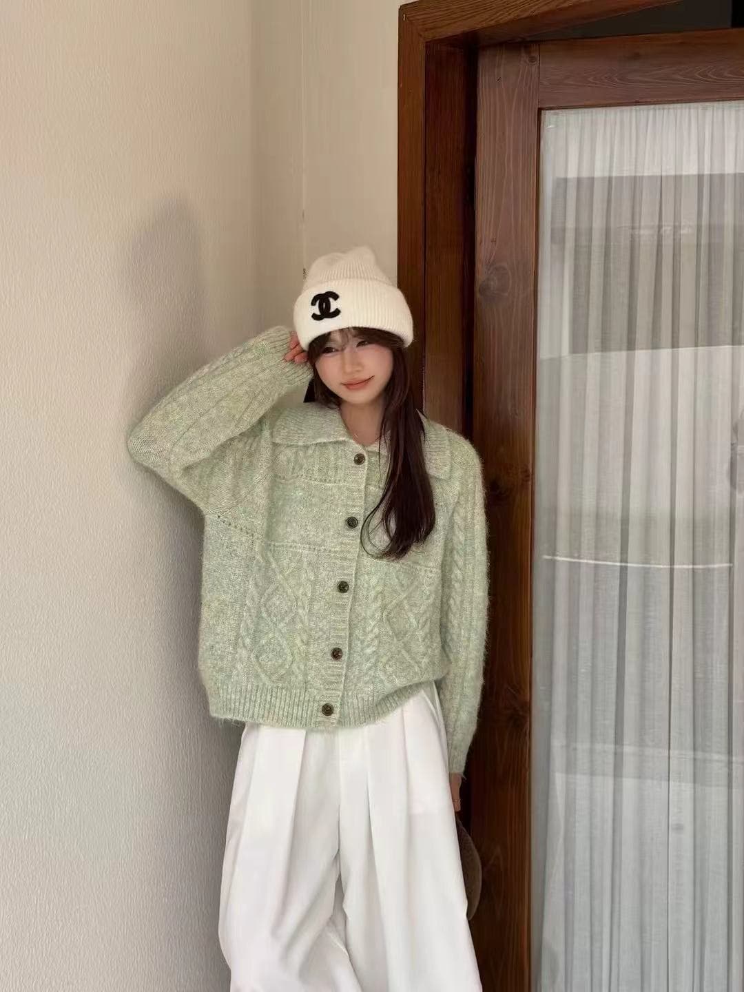 밝은색 POLO 칼라 루즈핏 느긋한 바람 니트 스웨터 여성 디자인 센스 작은 대중 고급 센스 스웨터 오픈 가디건 상세 이미지 16