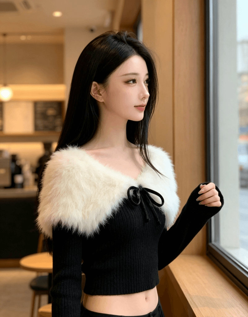 2026 가을 겨울 아름다운 자이언트 잘 생긴 패션 연령 감소 아름다운 품격 느긋한 분위기 센스 화이트 모피 패치워크 맨위 상세 이미지 7