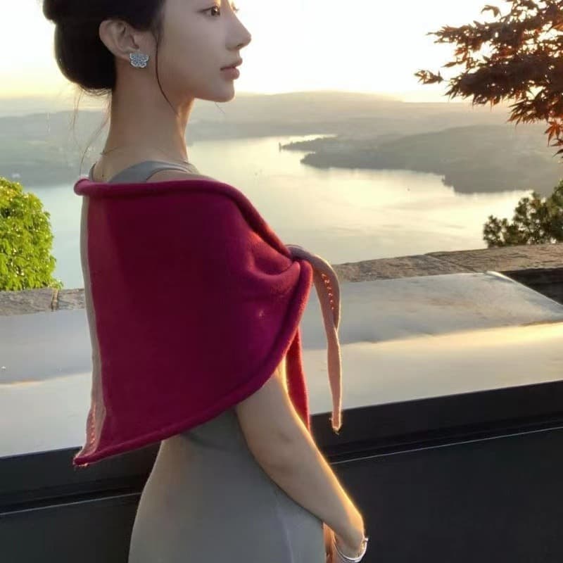 배색 스택 바늘 짠 셔츠 숄 여성 2026 여름 새로운 품격 패션 다용도 캐주얼 맨위 여성 이미지 5