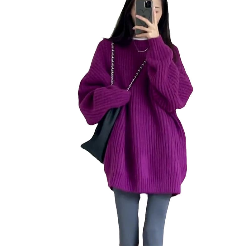 한 부서 용과 색상 스웨터 여자 루즈핏 중간 길이 부드러운 찹쌀 부서 느긋한 바람 새로운 봄 가을 풀오버 두꺼운 맨위 상세 이미지 6