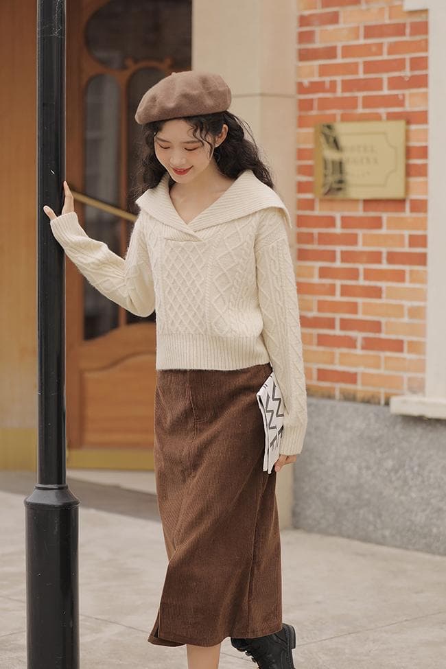 한 부서 해군 칼라 레트로 일본식 느긋한 크리스마스 빨간색 스웨터 여성 겨울 상세 이미지 6