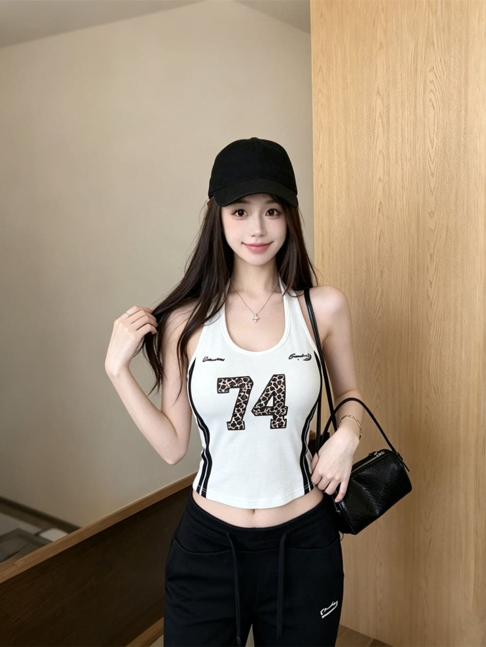 가을 새로운 벨트 가슴 패드 아메리칸 핫걸 디자인 센스 프린트 아름다움 뒤로 몸매 가꾸기 야외 스포츠 조끼 상세 이미지 8