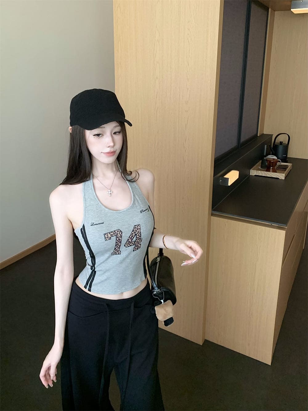 가을 새로운 벨트 가슴 패드 아메리칸 핫걸 디자인 센스 프린트 아름다움 뒤로 몸매 가꾸기 야외 스포츠 조끼 상세 이미지 22