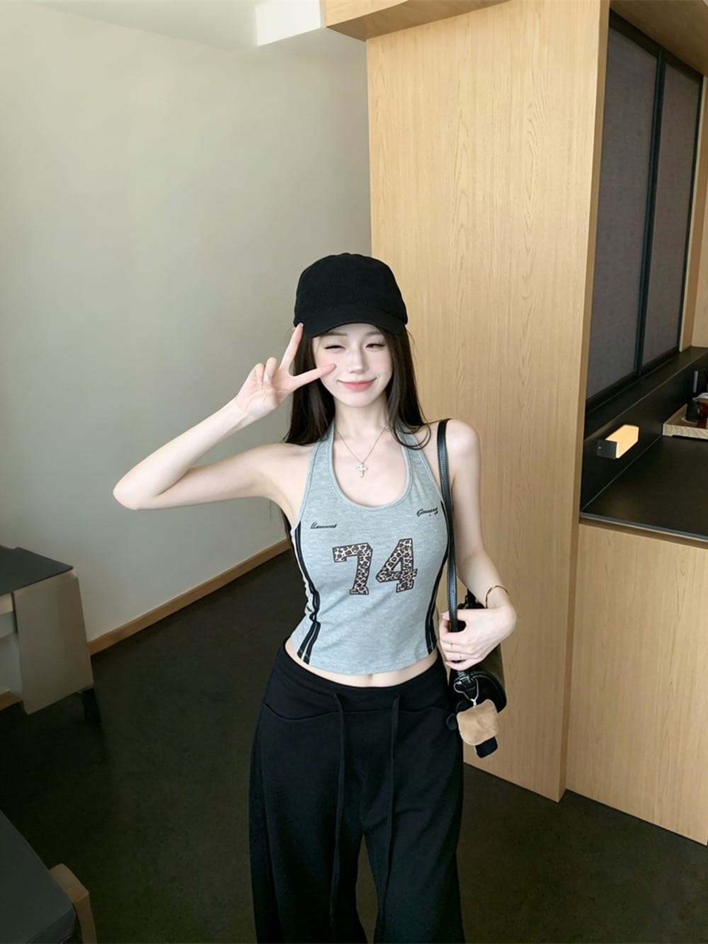 가을 새로운 벨트 가슴 패드 아메리칸 핫걸 디자인 센스 프린트 아름다움 뒤로 몸매 가꾸기 야외 스포츠 조끼 상세 이미지 24
