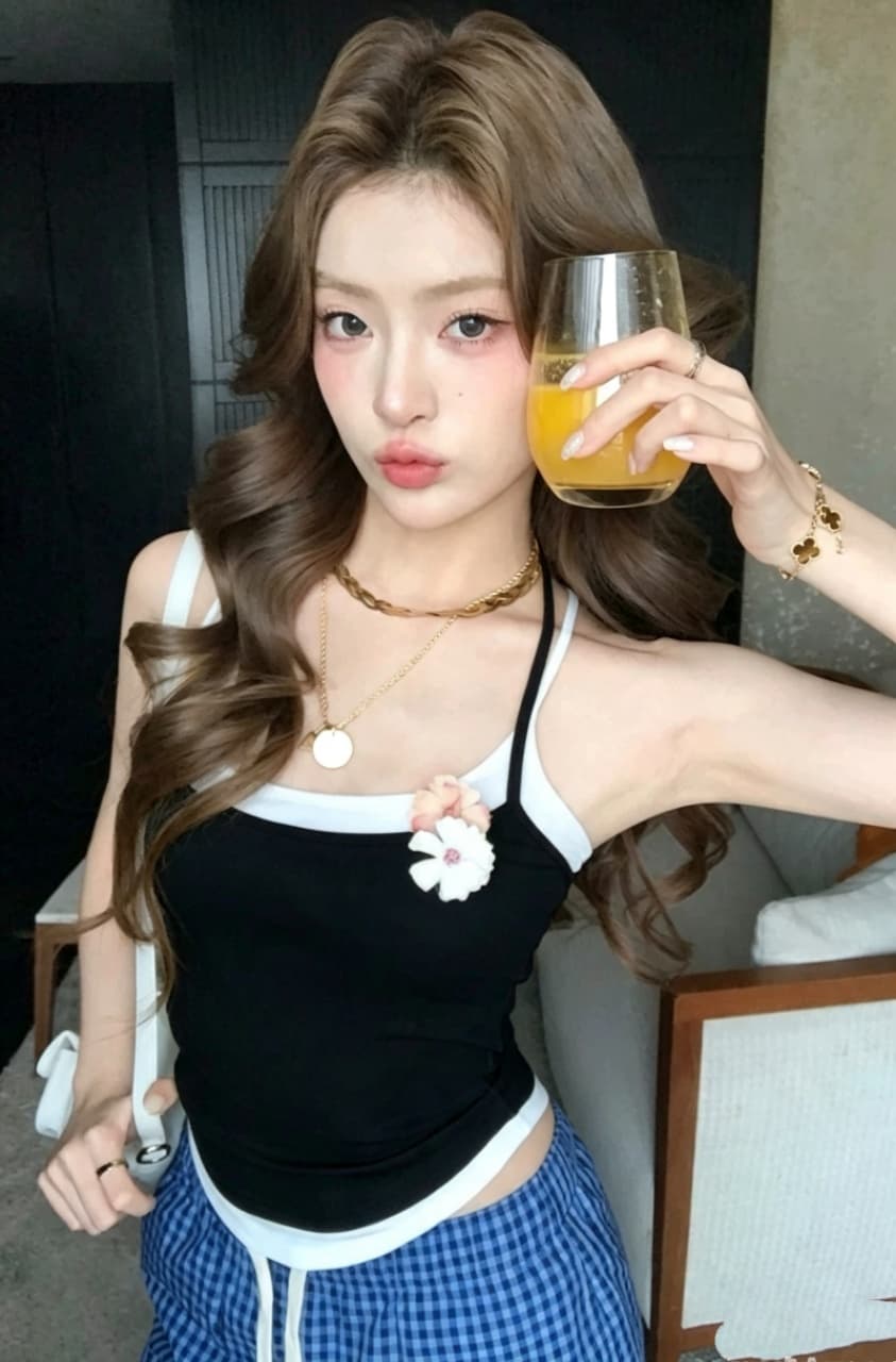 도파민 핫걸 페이크 레이어드 배색 여름 몸매 가꾸기 외출용 쇼트 스타일 작은 켜기 벨트 가슴 패드 상세 이미지 10