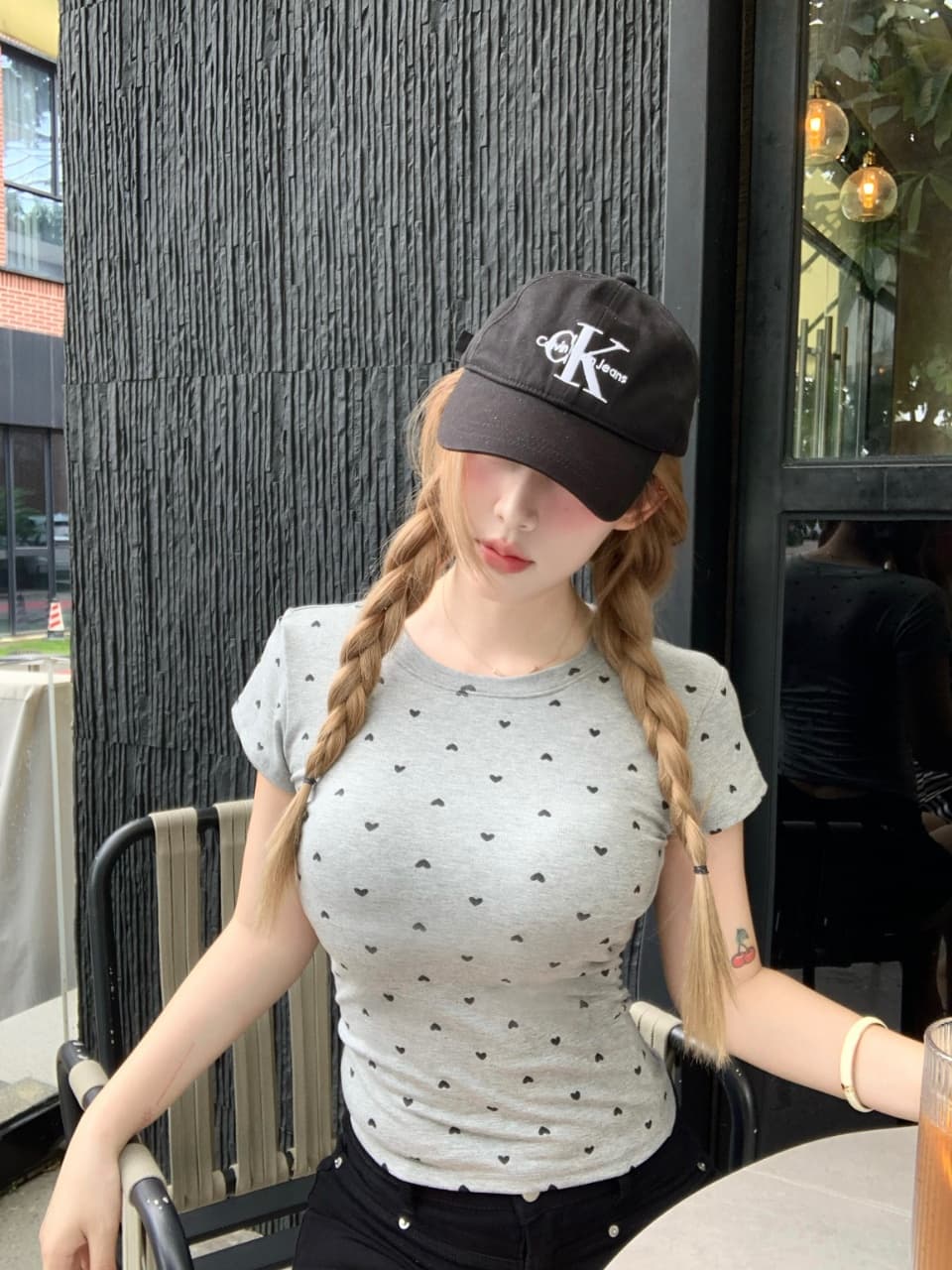 여름 디자인 센스 핫걸 몸매 가꾸기 Chic 긍정적 인 어깨 라운드 넥 복숭아 심장 프린트 반팔 벨트 가슴 패드 상세 이미지 18