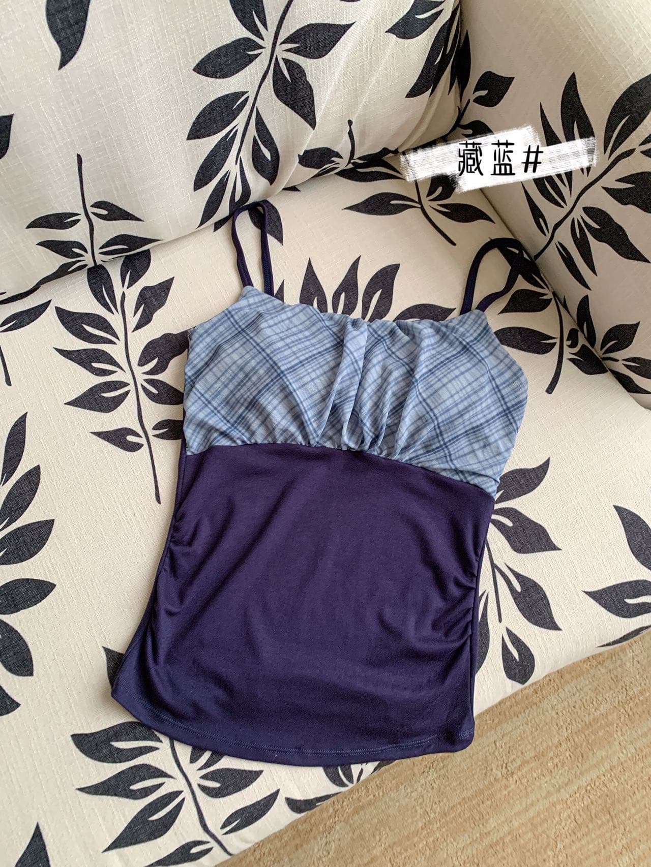 여름 한 부서 캐주얼 바람 분위기 센스 나만의 것을 가져와 라. 가슴 패드 레트로 체크무늬 패치워크 캐미솔 상세 이미지 30