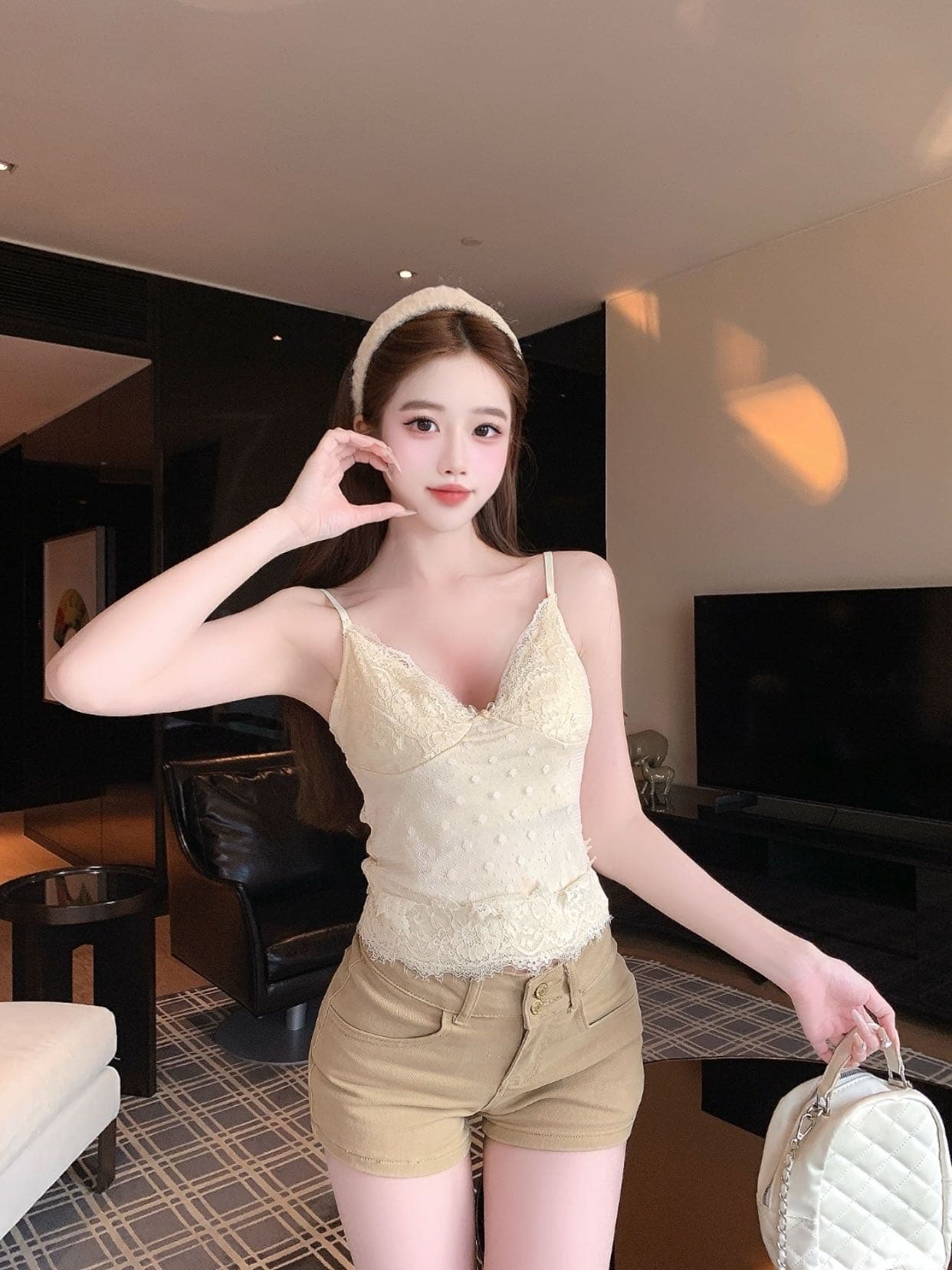 여름 새로운 순수한 욕망 분위기 센스 이중층 도트 무늬 레이스 레이스 행침 벨트 가슴 패드 상세 이미지 8