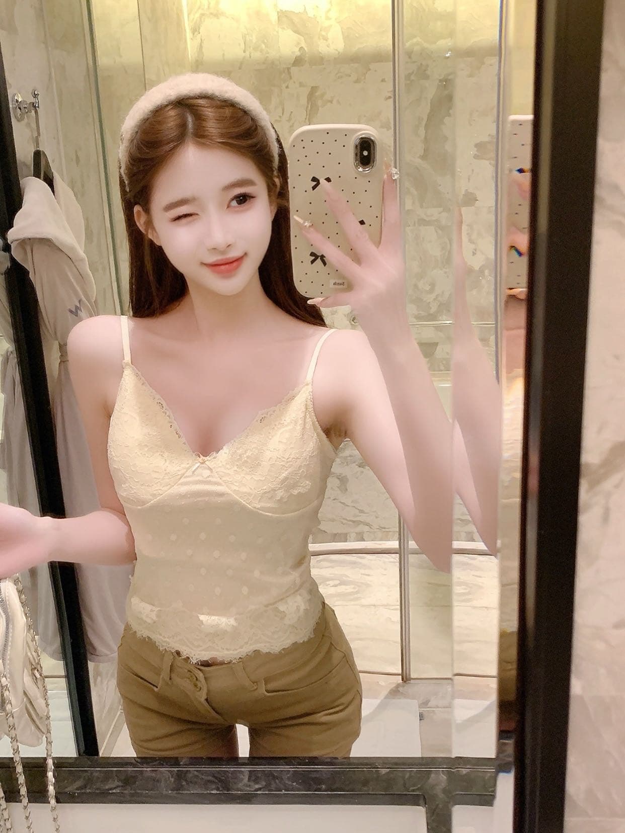 여름 새로운 순수한 욕망 분위기 센스 이중층 도트 무늬 레이스 레이스 행침 벨트 가슴 패드 상세 이미지 12