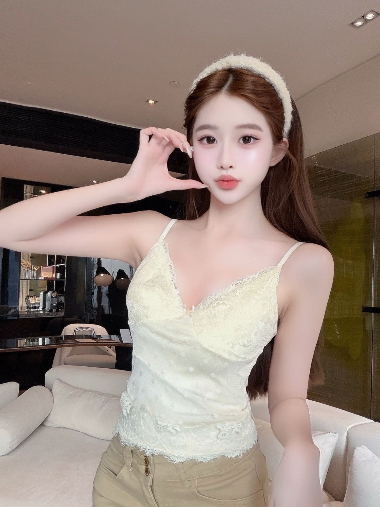 여름 새로운 순수한 욕망 분위기 센스 이중층 도트 무늬 레이스 레이스 행침 벨트 가슴 패드 상세 이미지 15