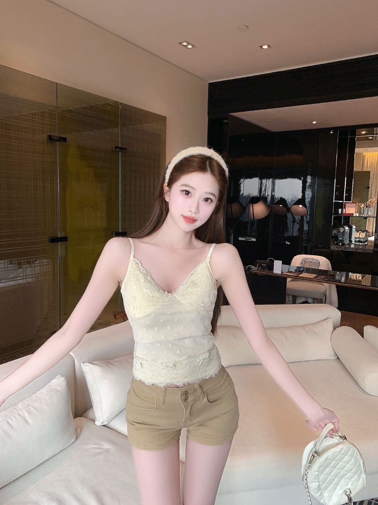 여름 새로운 순수한 욕망 분위기 센스 이중층 도트 무늬 레이스 레이스 행침 벨트 가슴 패드 상세 이미지 20