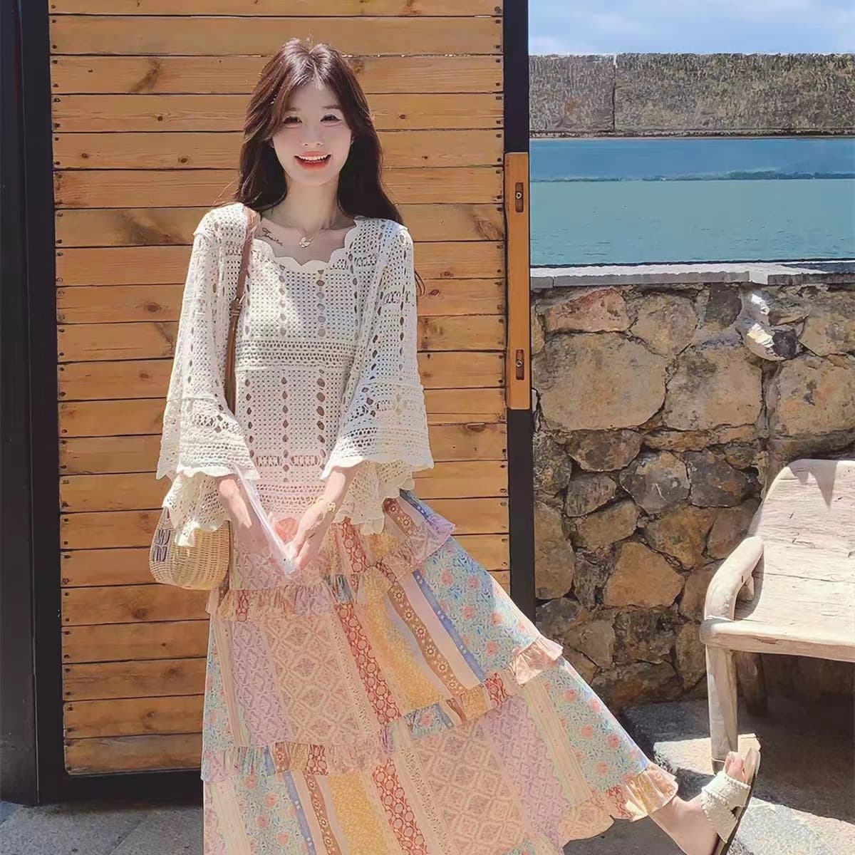 이른 가을 새로운 디자인 센스 작은 대중 프랑스식 홀로우 아웃 자외선 차단 블라우스 맨위 여성 이른 가을 외부 가져 가라. 슈퍼 잘 생긴 니트 스웨터 이미지 5