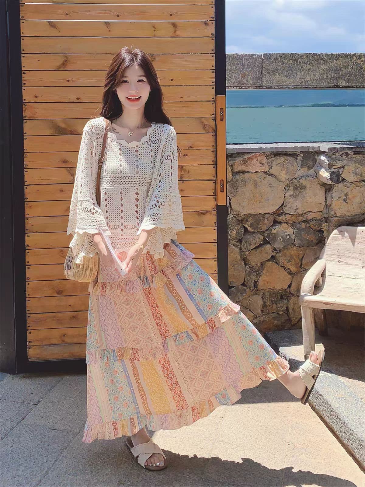 이른 가을 새로운 디자인 센스 작은 대중 프랑스식 홀로우 아웃 자외선 차단 블라우스 맨위 여성 이른 가을 외부 가져 가라. 슈퍼 잘 생긴 니트 스웨터 상세 이미지 3