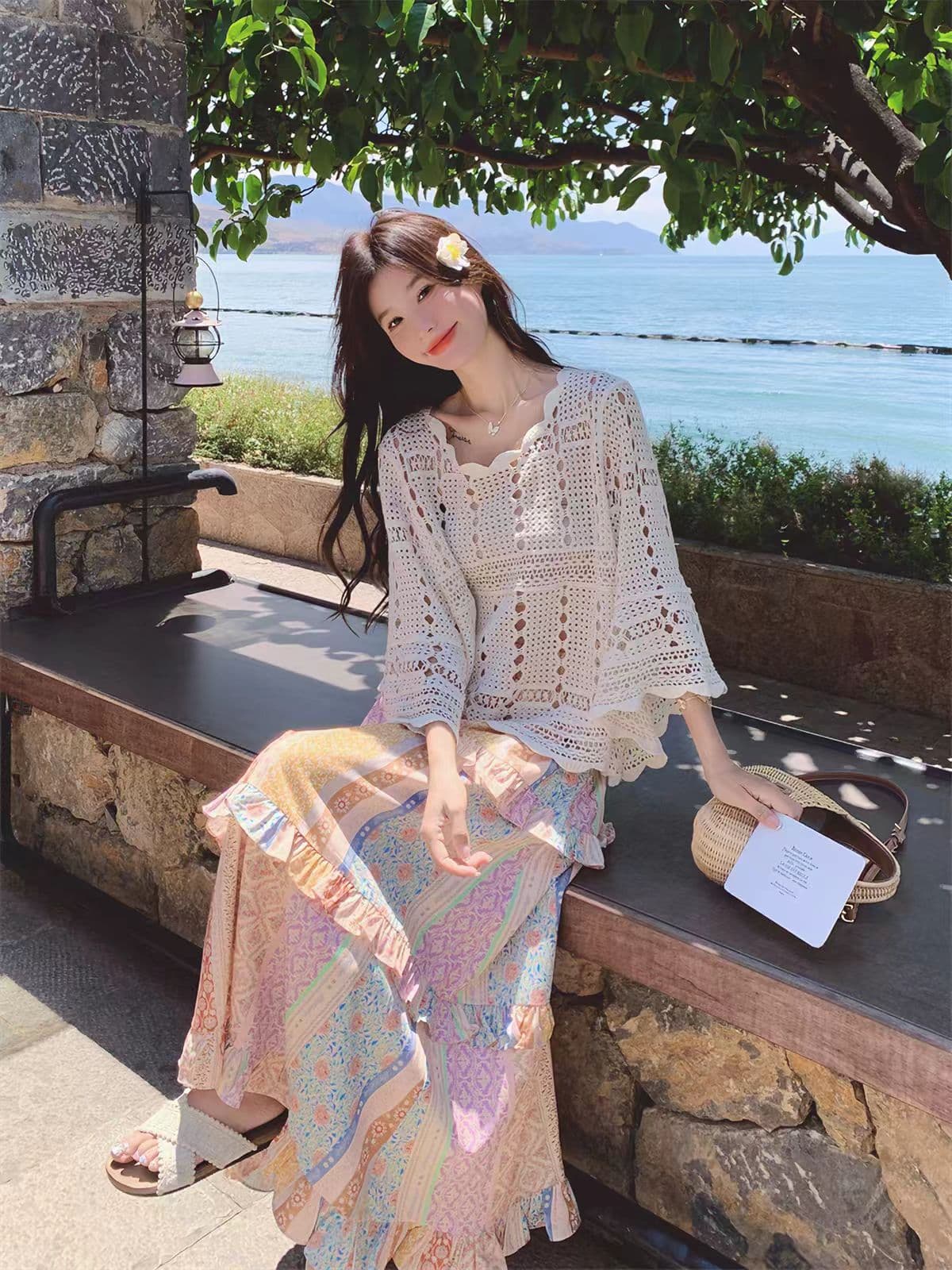 이른 가을 새로운 디자인 센스 작은 대중 프랑스식 홀로우 아웃 자외선 차단 블라우스 맨위 여성 이른 가을 외부 가져 가라. 슈퍼 잘 생긴 니트 스웨터 상세 이미지 6