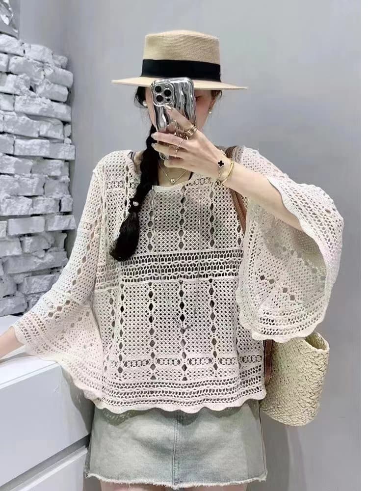 이른 가을 새로운 디자인 센스 작은 대중 프랑스식 홀로우 아웃 자외선 차단 블라우스 맨위 여성 이른 가을 외부 가져 가라. 슈퍼 잘 생긴 니트 스웨터 상세 이미지 13