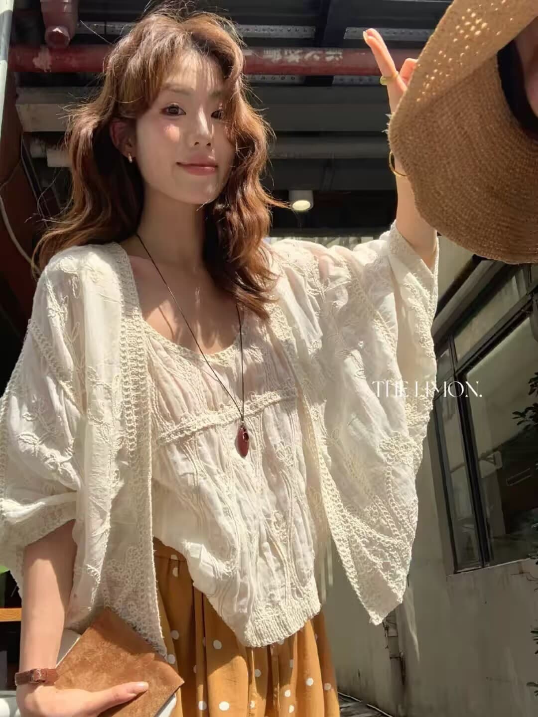 이동 있음 바람 ~ 중 지방 무거운 작업 자수 절묘한 자수 숄 민소매 레이스 조끼 세트 상세 이미지 1