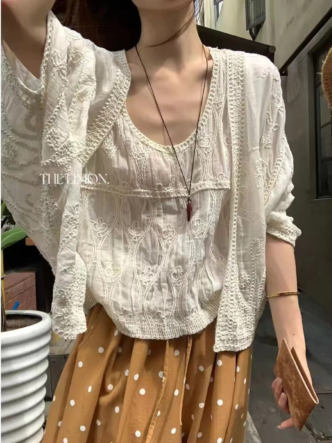 이동 있음 바람 ~ 중 지방 무거운 작업 자수 절묘한 자수 숄 민소매 레이스 조끼 세트 상세 이미지 9