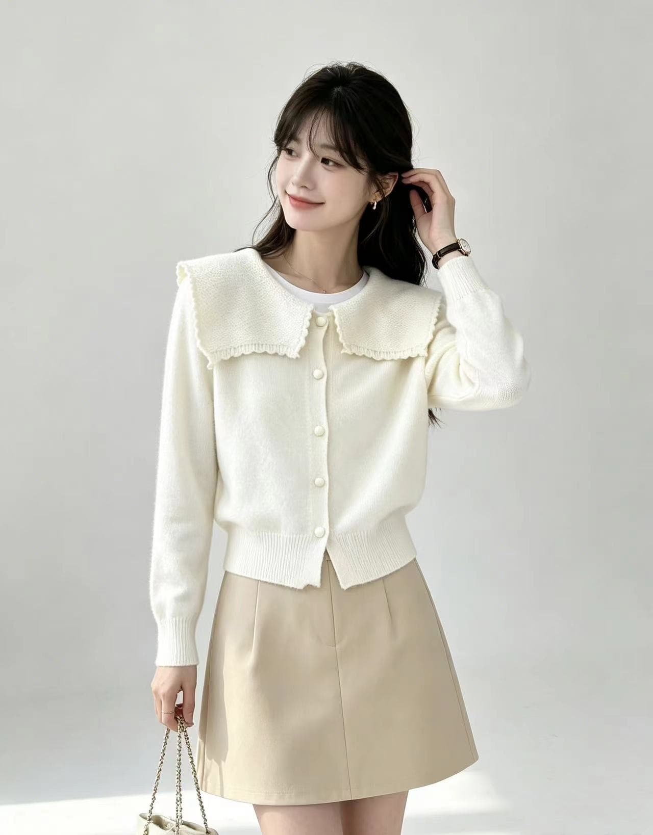 폴로 칼라 스웨터 여자 가을 겨울 작은 샤넬 스타일 귀여운 연령 감소 니트 스웨터 외국 가스 맨위