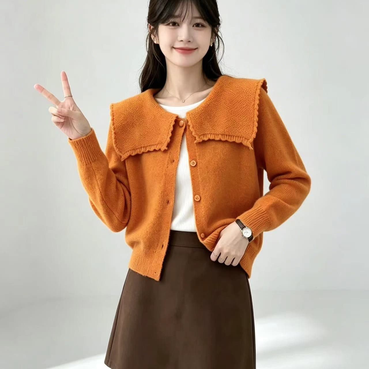 폴로 칼라 스웨터 여자 가을 겨울 작은 샤넬 스타일 귀여운 연령 감소 니트 스웨터 외국 가스 맨위 이미지 5