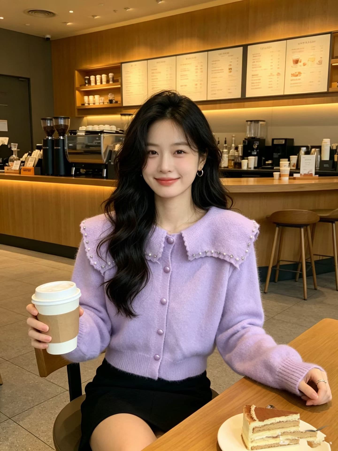 달콤한 스타일 베이비 칼라 니트 오픈 가디건 가을 새로운 부드러운 바람 연령 감소 슬림해 보이는 스웨터 코트 상세 이미지 3
