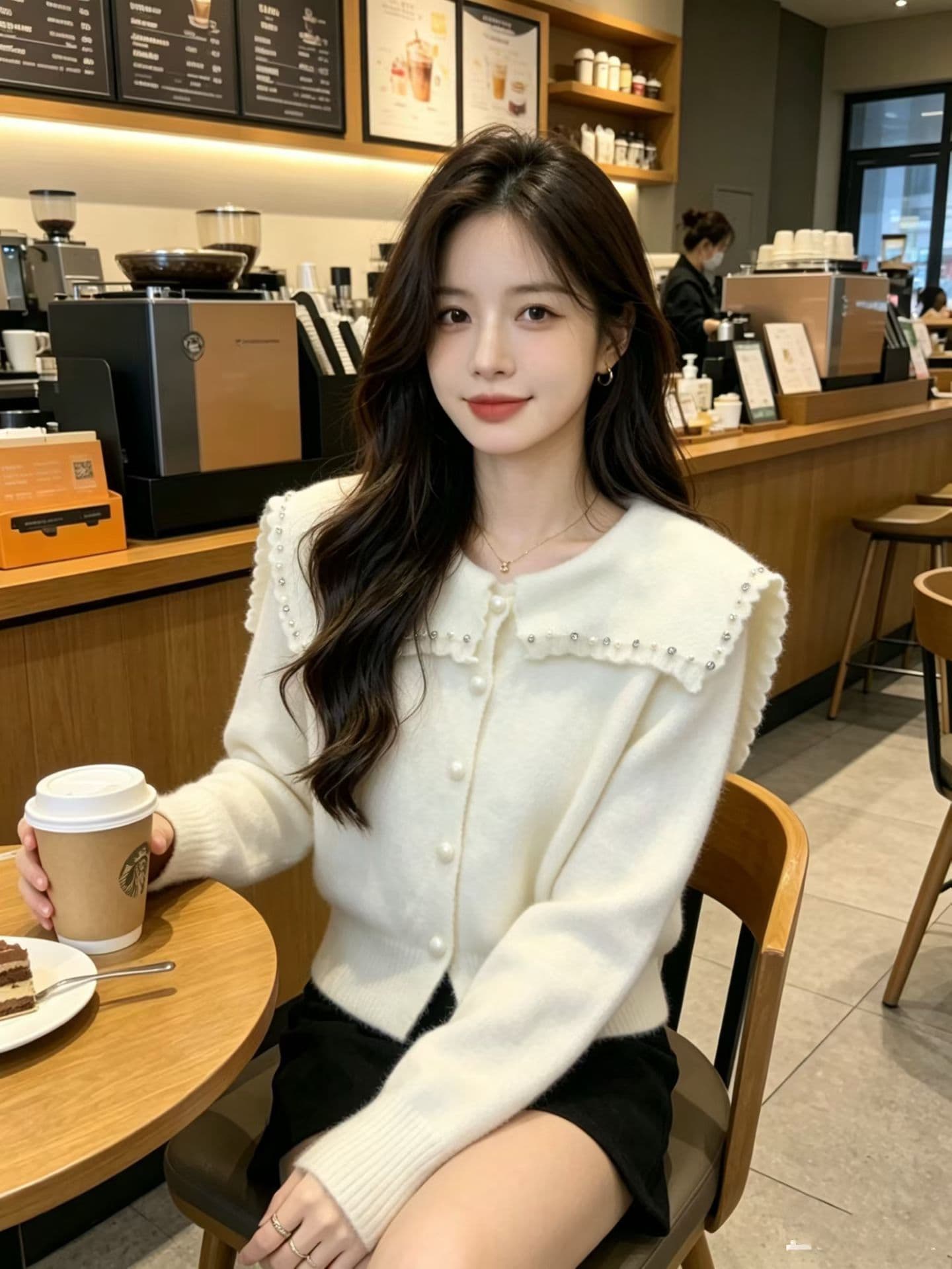 달콤한 스타일 베이비 칼라 니트 오픈 가디건 가을 새로운 부드러운 바람 연령 감소 슬림해 보이는 스웨터 코트 상세 이미지 4
