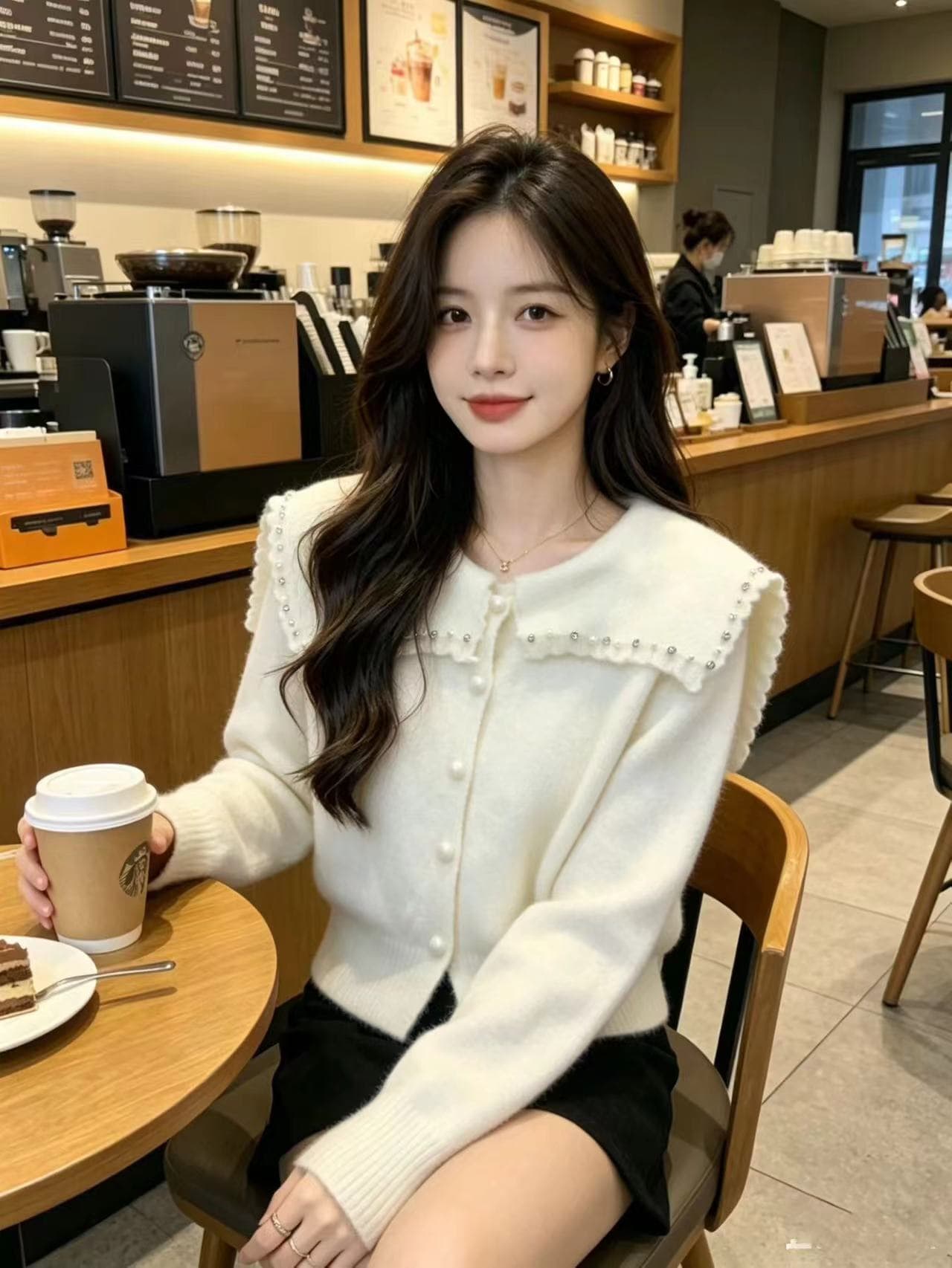 달콤한 스타일 베이비 칼라 니트 오픈 가디건 가을 새로운 부드러운 바람 연령 감소 슬림해 보이는 스웨터 코트 상세 이미지 9