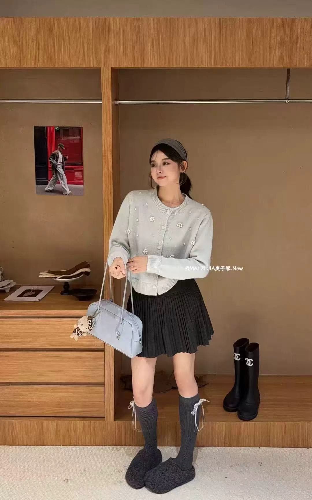 한 부서 니트 스웨터 여성 긴 소매 라운드 넥 진주 꽃 장식 달콤한 스타일 스웨터 여자 오픈 가디건 루즈핏 재고 있음 상세 이미지 12