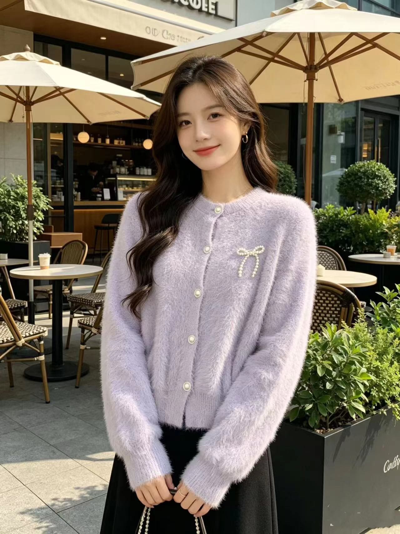 작은 샤넬 스타일 밍크 플리스 오픈 가디건 스웨터 여자 가을 겨울 신제품 루즈핏 학원 스타일 니트 스웨터 외출용 재킷 상세 이미지 10