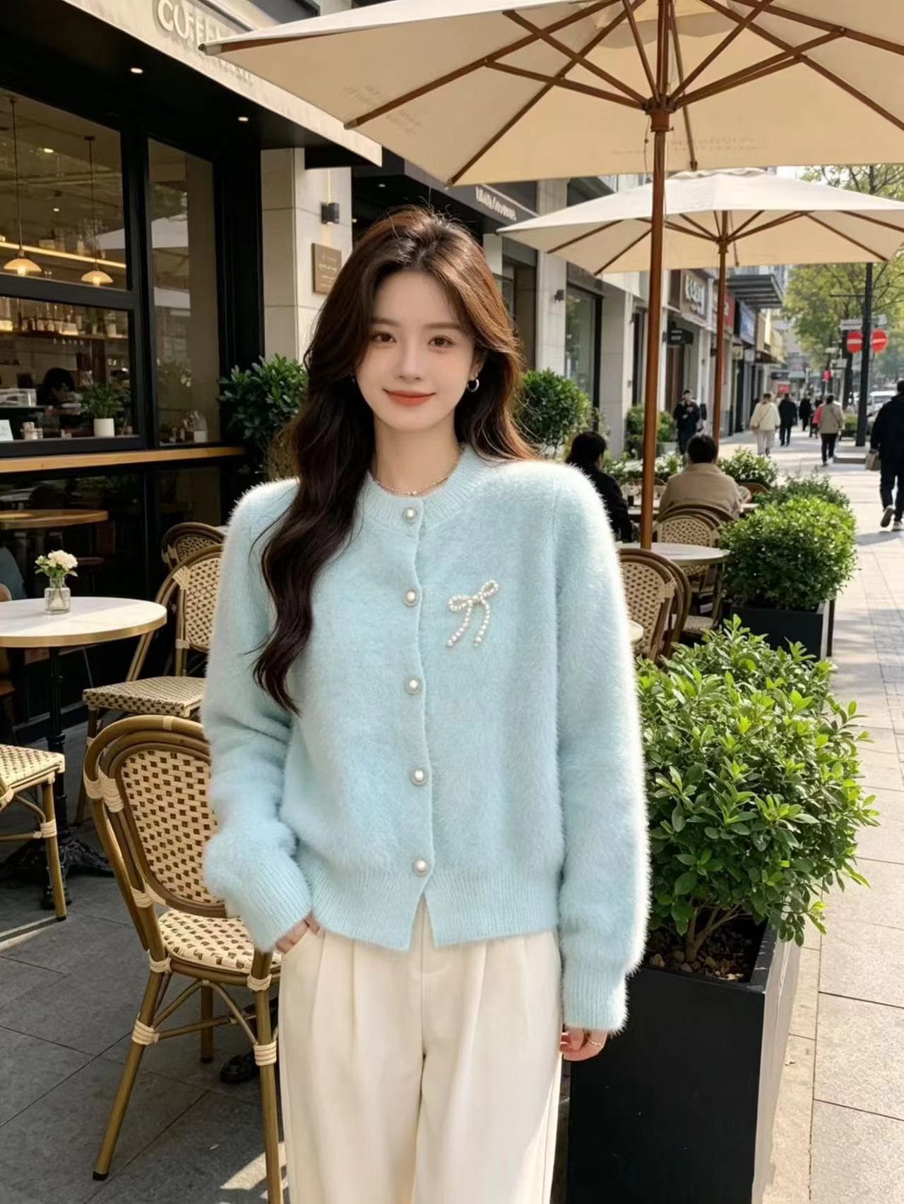 작은 샤넬 스타일 밍크 플리스 오픈 가디건 스웨터 여자 가을 겨울 신제품 루즈핏 학원 스타일 니트 스웨터 외출용 재킷 상세 이미지 12