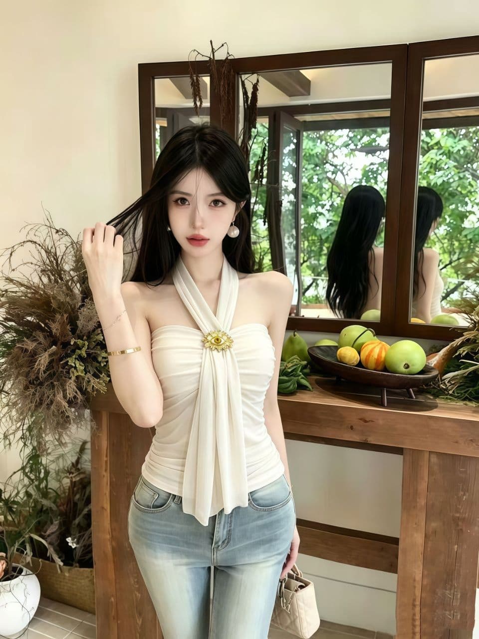 새로운 단색 몸매 가꾸기 섹시함 ins 망사 행침 목 스트랩 백리스 신축성 휴가 바람 조끼 맨위 여성 상세 이미지 2