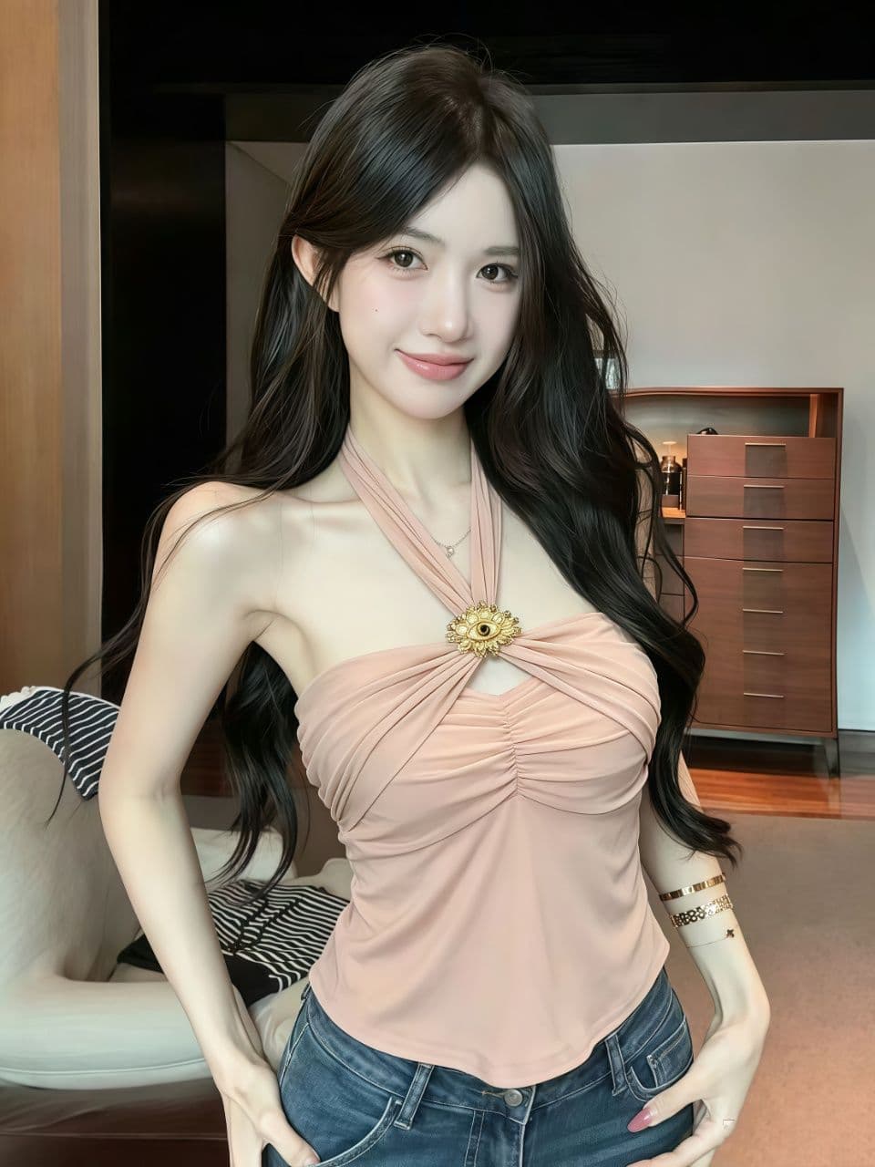 새로운 단색 몸매 가꾸기 섹시함 ins 망사 행침 목 스트랩 백리스 신축성 휴가 바람 조끼 맨위 여성 상세 이미지 5