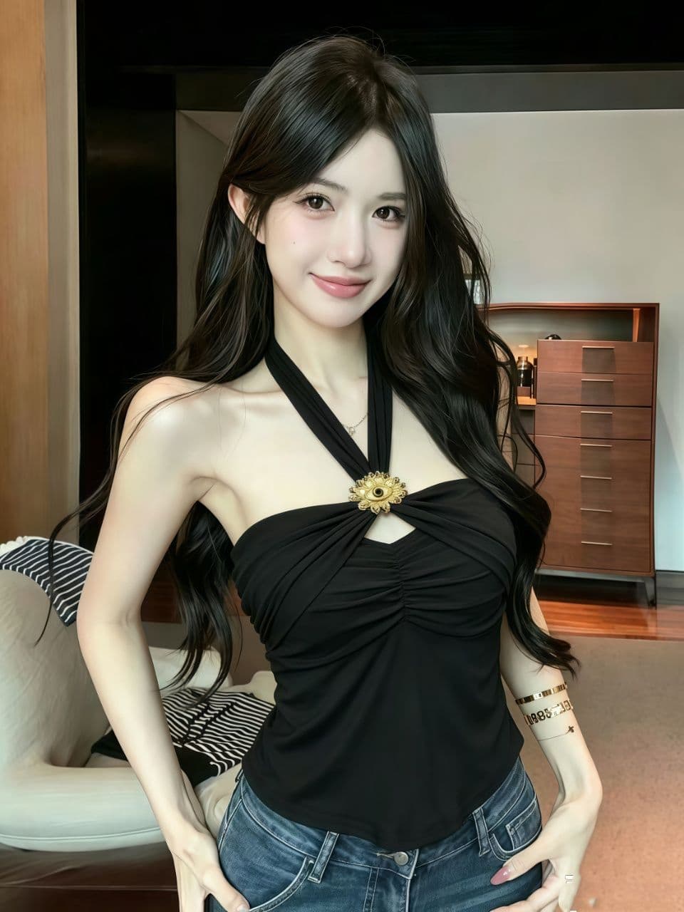 새로운 단색 몸매 가꾸기 섹시함 ins 망사 행침 목 스트랩 백리스 신축성 휴가 바람 조끼 맨위 여성 상세 이미지 8