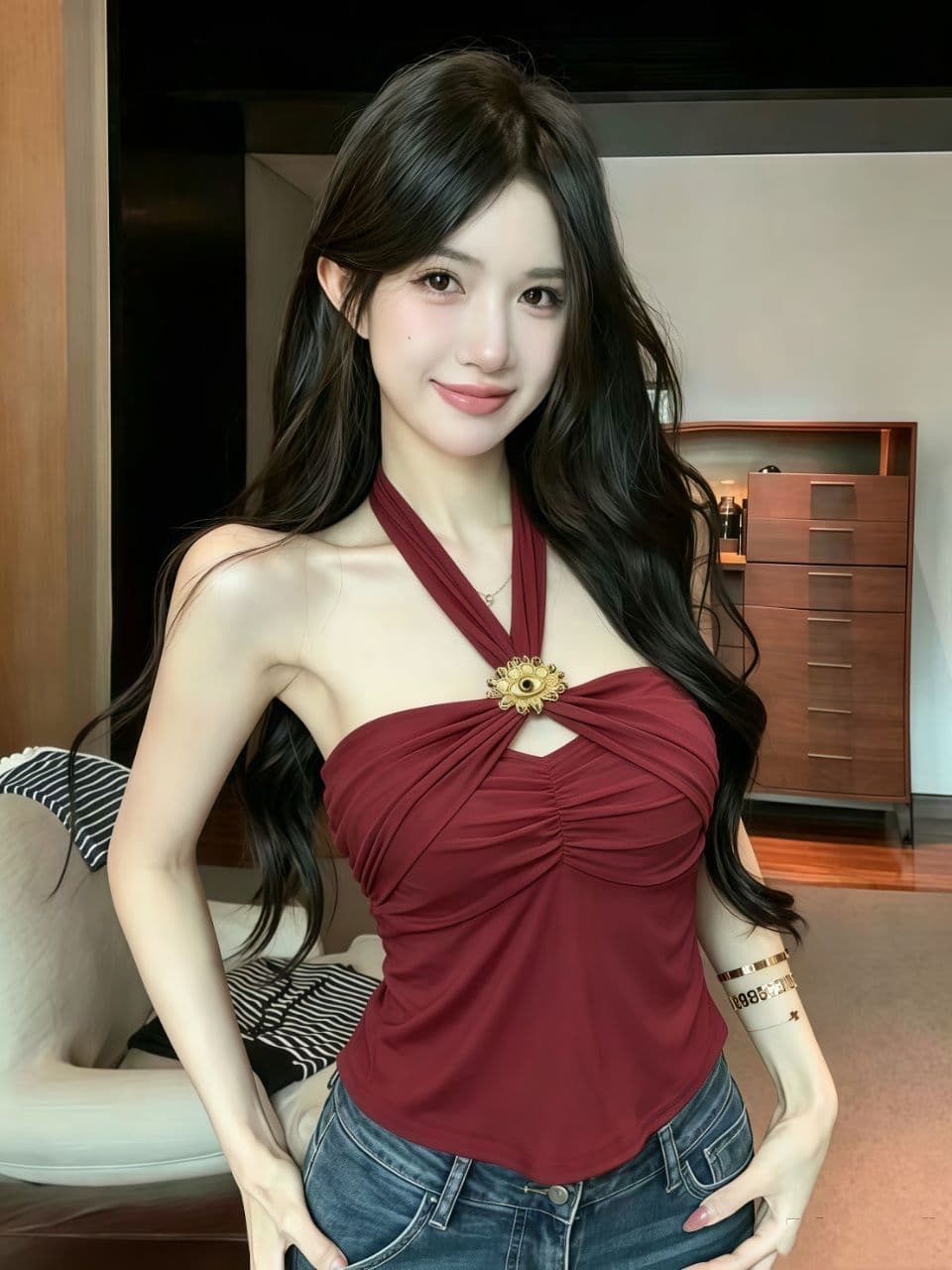 새로운 단색 몸매 가꾸기 섹시함 ins 망사 행침 목 스트랩 백리스 신축성 휴가 바람 조끼 맨위 여성 상세 이미지 11