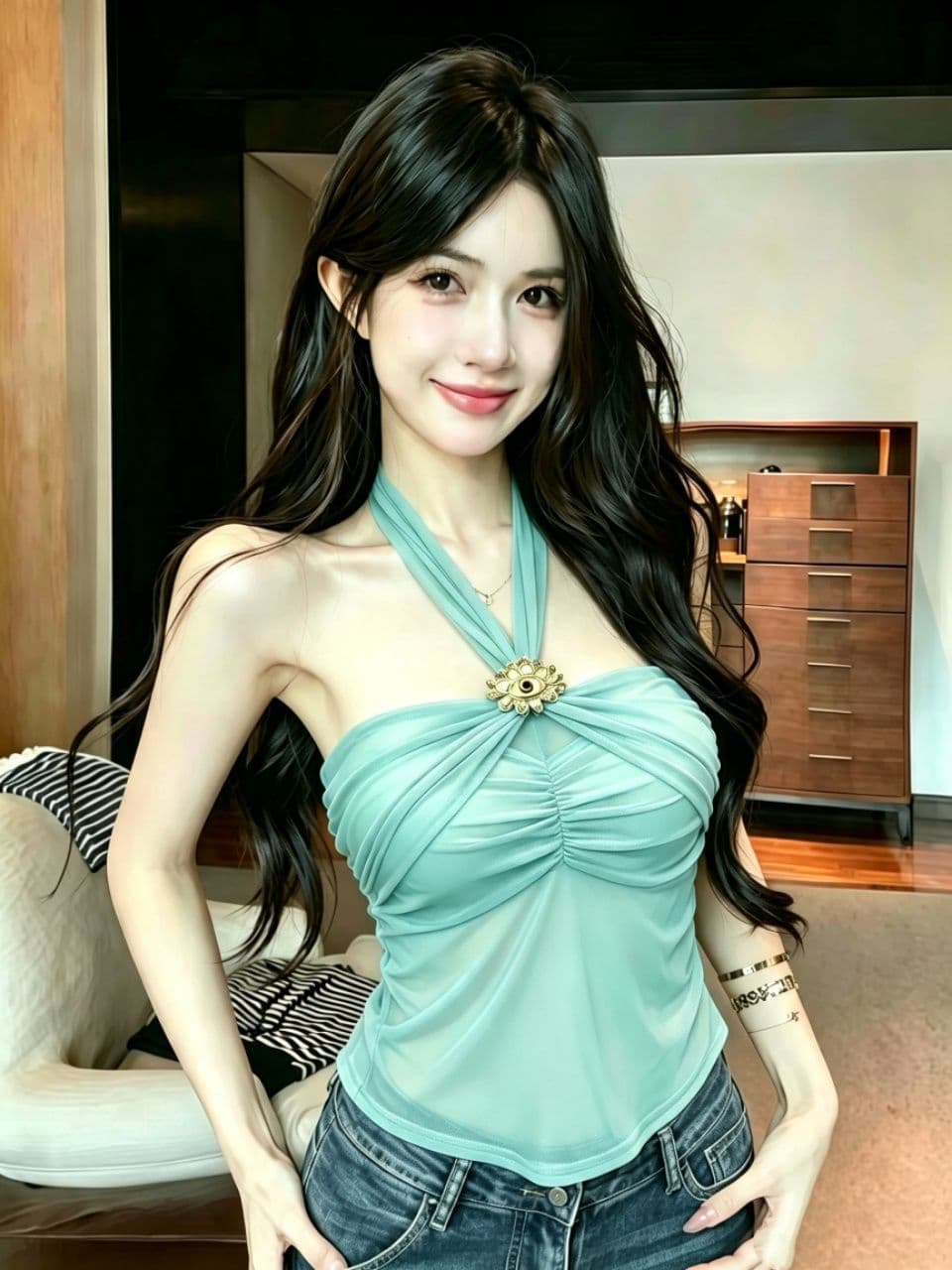 새로운 단색 몸매 가꾸기 섹시함 ins 망사 행침 목 스트랩 백리스 신축성 휴가 바람 조끼 맨위 여성 상세 이미지 16