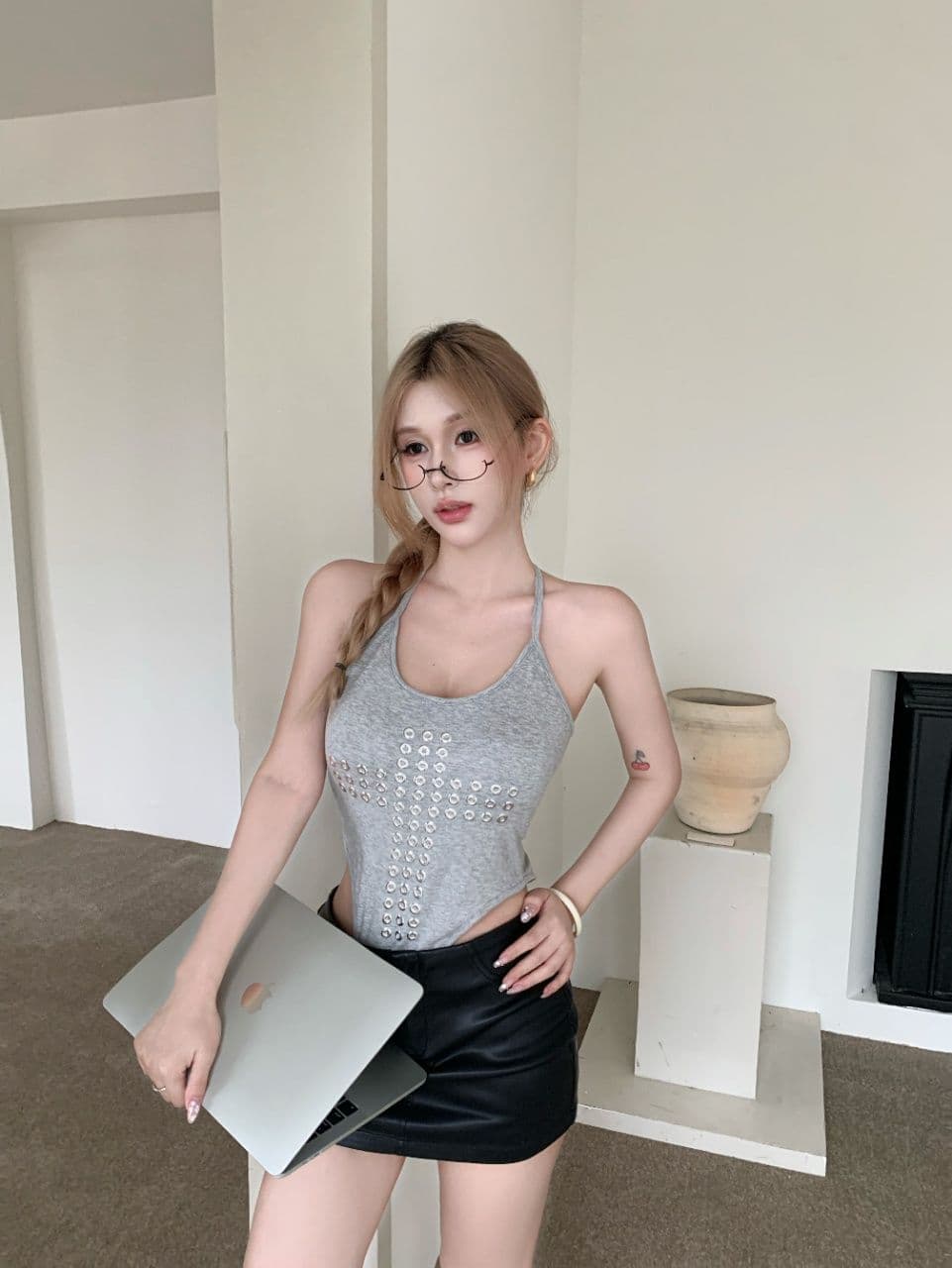 거리 기능 바람 징 행침 목 맨위 십자가 디자인 핫걸 백리스 높음 포크 올인원 캐미솔 여름 상세 이미지 23