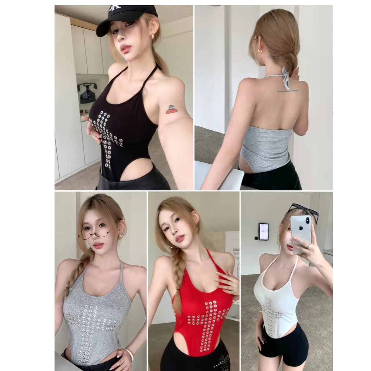 거리 기능 바람 징 행침 목 맨위 십자가 디자인 핫걸 백리스 높음 포크 올인원 캐미솔 여름 상세 이미지 24