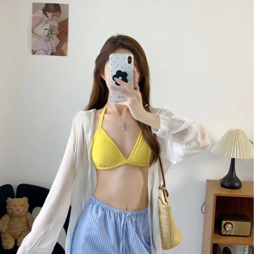 삼각형 컵 행침 목 속옷 부서 동점 슬립 인사이드 가져 가라. 외출용 작은 가슴 비키니 섹시한 아름다움 뒤로 브래지어 상세 이미지 4