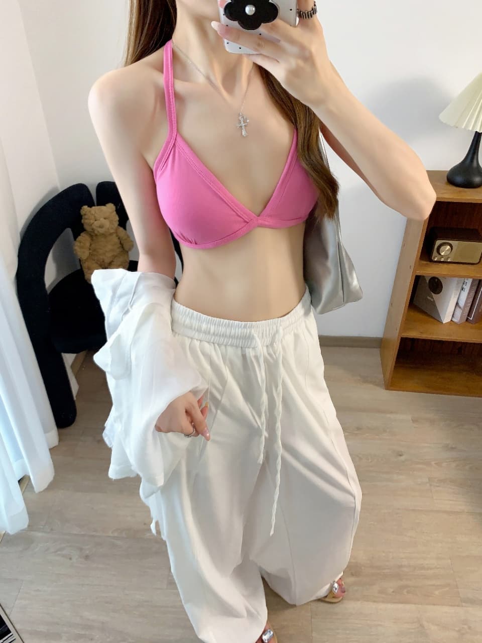 삼각형 컵 행침 목 속옷 부서 동점 슬립 인사이드 가져 가라. 외출용 작은 가슴 비키니 섹시한 아름다움 뒤로 브래지어 상세 이미지 20