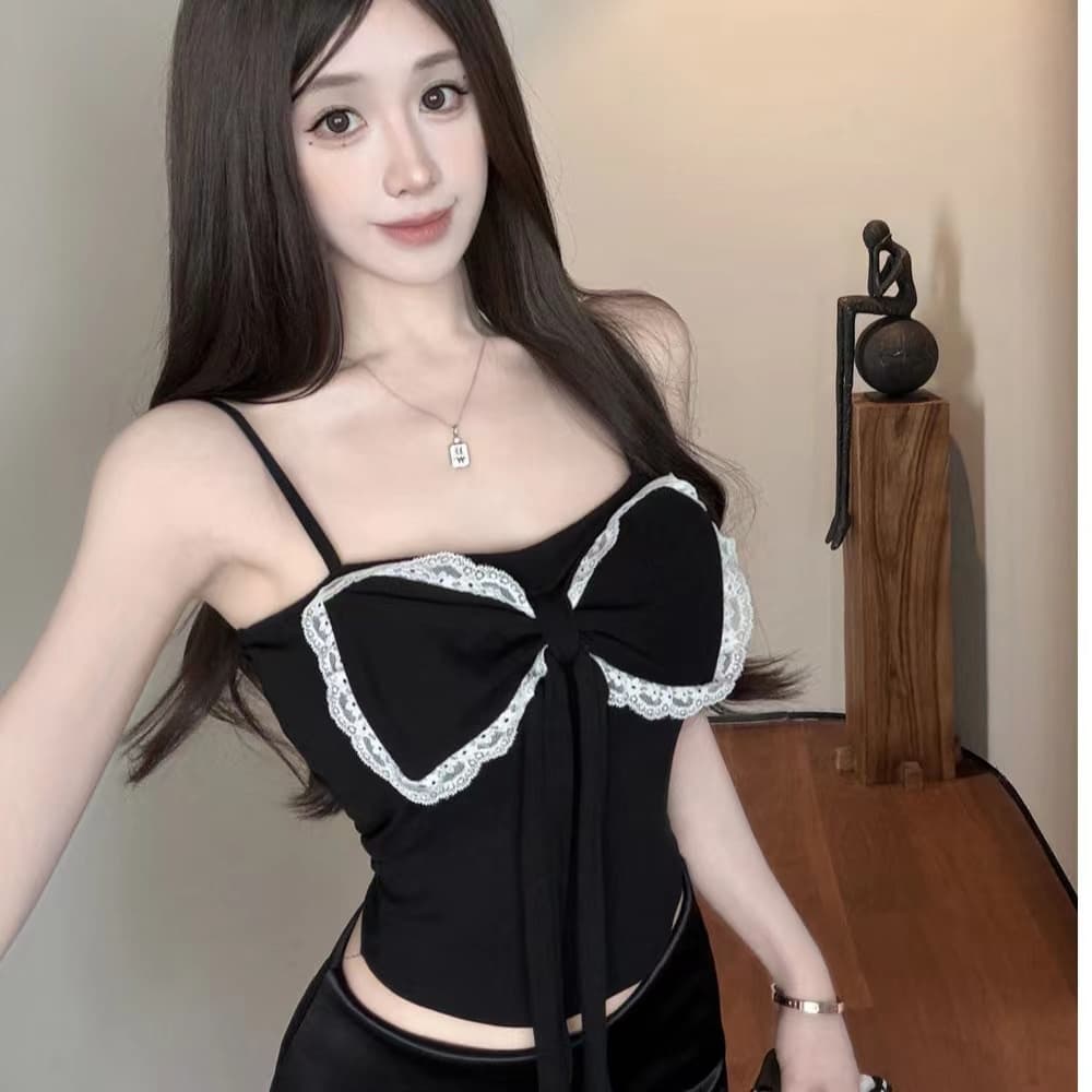 섹시함 핫걸 슈퍼 화재 레이스 조각 슬립 작은 조끼 여름 빅 사이즈 여성 의류 몸매 가꾸기 슬림해 보이는 니트 맨위 트렌디 이미지 2
