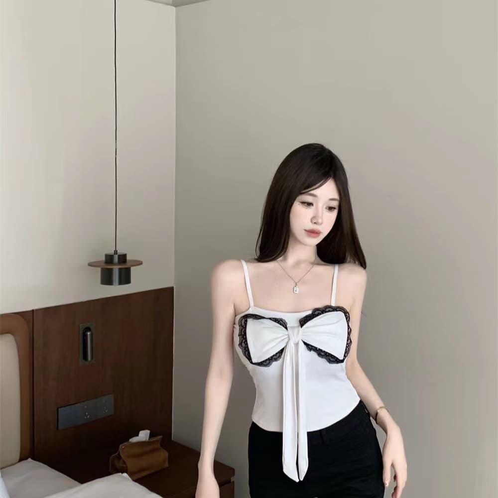 섹시함 핫걸 슈퍼 화재 레이스 조각 슬립 작은 조끼 여름 빅 사이즈 여성 의류 몸매 가꾸기 슬림해 보이는 니트 맨위 트렌디 이미지 3