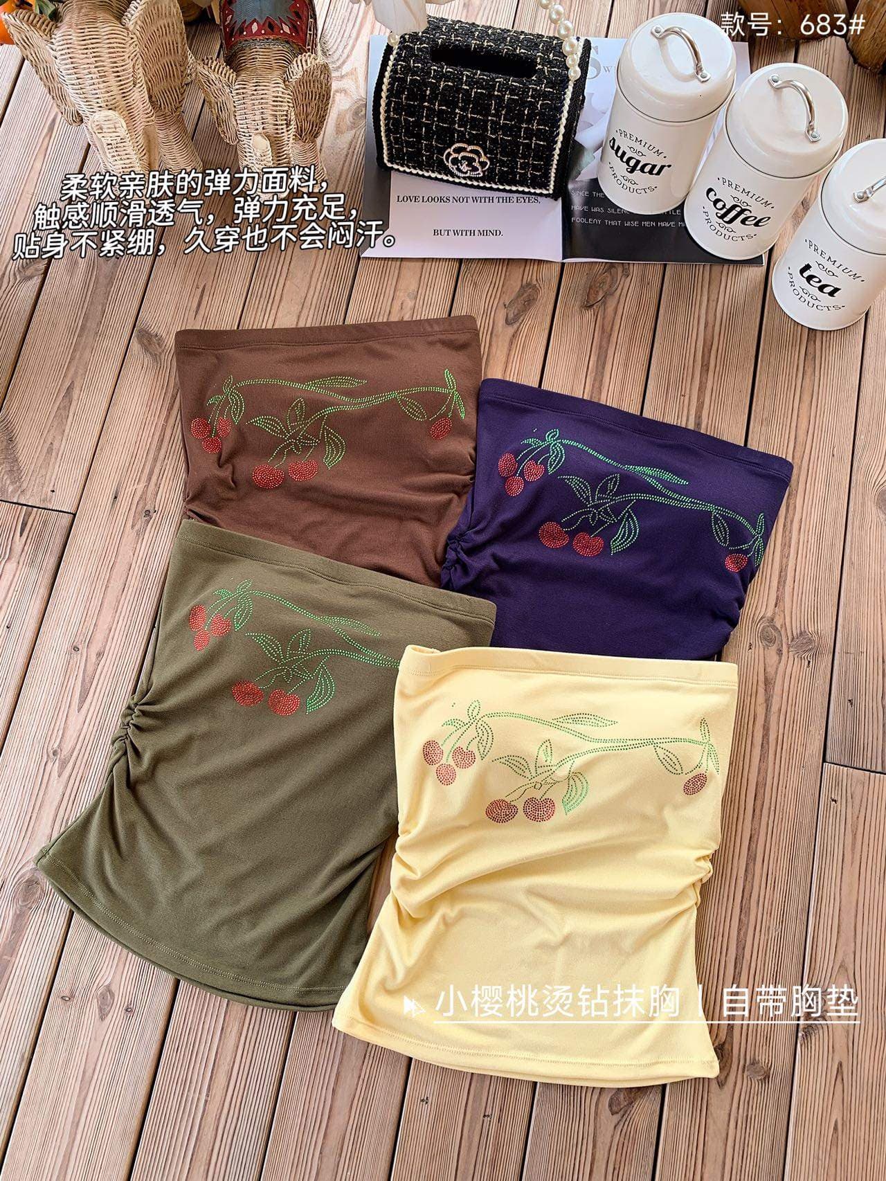 여름 분위기 센스 여름 착용 가져 가라. 나만의 것을 가져와 라. 가슴 패드 작은 체리 프린트 핫픽스 튜브탑 상세 이미지 16