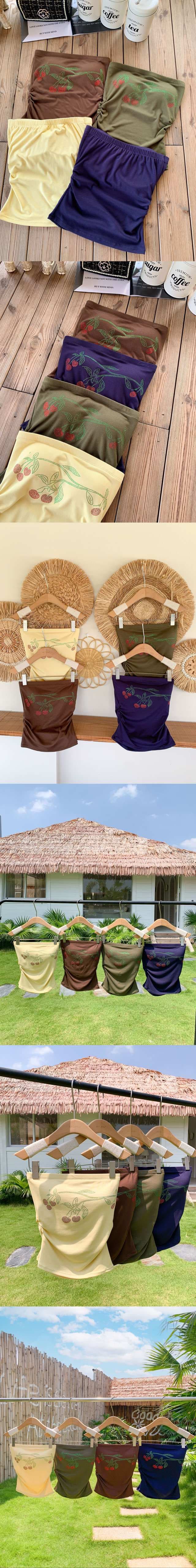 여름 분위기 센스 여름 착용 가져 가라. 나만의 것을 가져와 라. 가슴 패드 작은 체리 프린트 핫픽스 튜브탑 상세 이미지 29