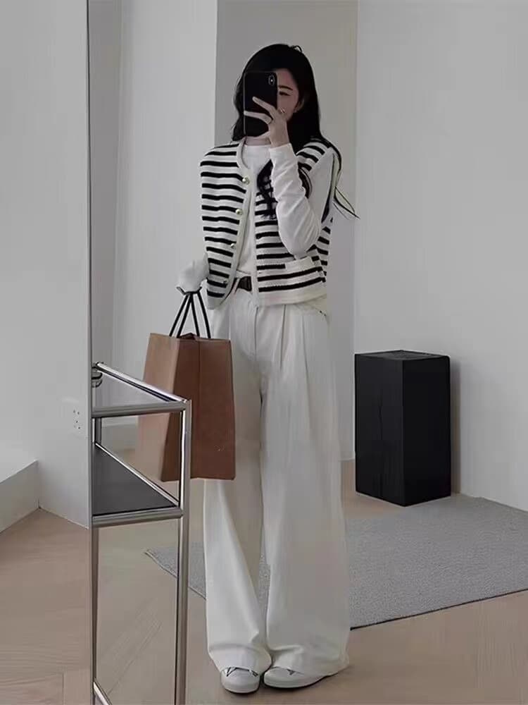 한국 동대문 작은 샤넬 스타일 흑백 줄무늬 민소매 니트 베스트 여성 코트 외부 가져 가라. 스웨터 오픈 가디건 조끼 상세 이미지 14
