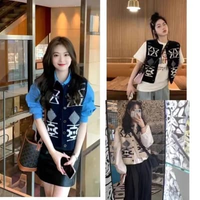 한국 스타일 조기 가을 새로운 패션 연령 감소 작은 키 소금 부서 착용 가져 가라. 니트 베스트 상세 이미지 2